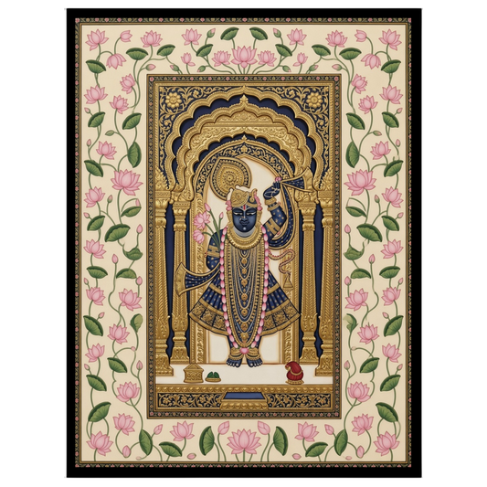 Experience the divine elegance of Shrinathji captured in regal attire, beautifully framed within for living-space