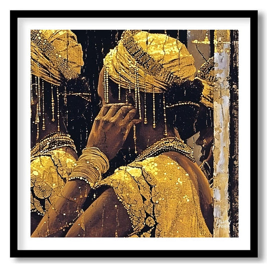 A captivating portrait of a woman adorned in gold, her hand delicately adjusting an earring. The us… for sweet home