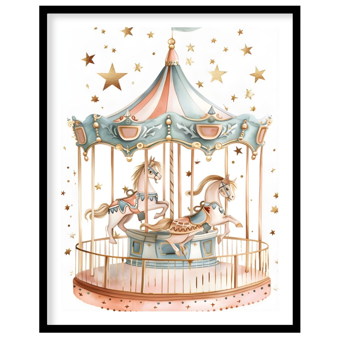 This enchanting illustration showcases a beautifully detailed carousel, complete with two gracefull… for abode