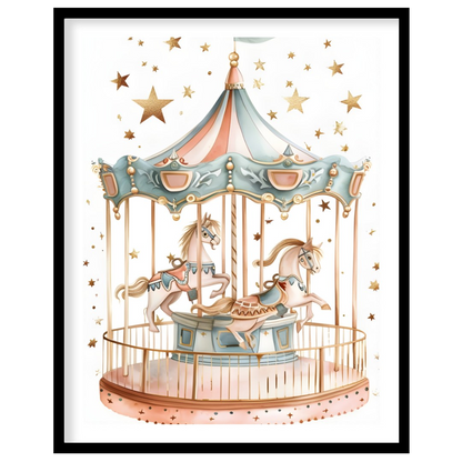 This enchanting illustration showcases a beautifully detailed carousel, complete with two gracefull… for abode