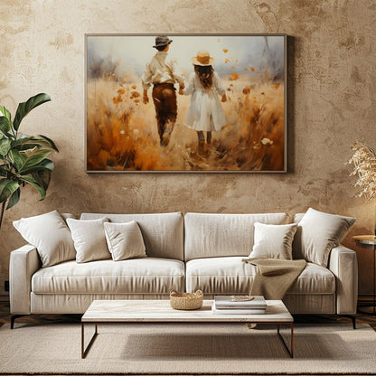 Capture the serene beauty of an autumn stroll with this stunning artwork. Featuring a couple for Family Room
