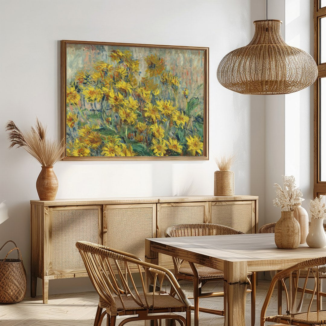 Bring the warmth of the sun into your space with this evocative painting of sunflowers. The vibrant for Dining
