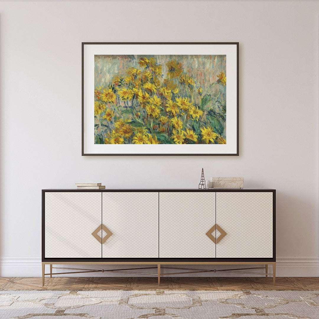 Bring the warmth of the sun into your space with this evocative painting of sunflowers. The vibrant for Foyer