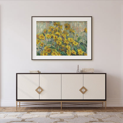 Bring the warmth of the sun into your space with this evocative painting of sunflowers. The vibrant for Foyer