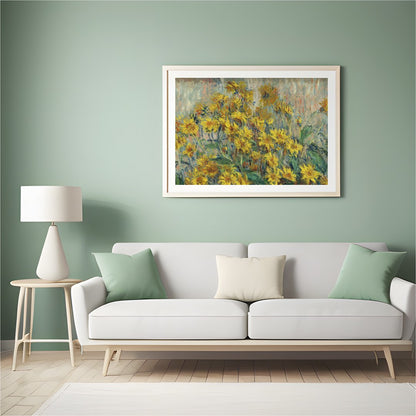 Bring the warmth of the sun into your space with this evocative painting of sunflowers. The vibrant for Hall