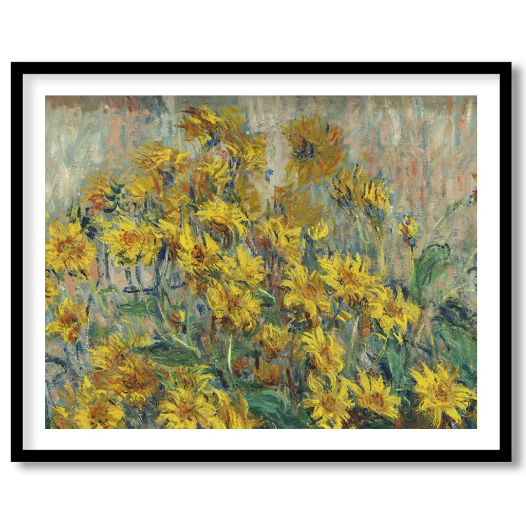 Bring the warmth of the sun into your space with this evocative painting of sunflowers. The vibrant for haven