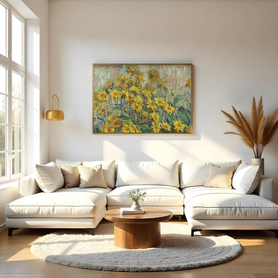Bring the warmth of the sun into your space with this evocative painting of sunflowers. The vibrant for Living Room