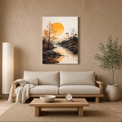 Immerse yourself in the tranquil beauty of this serene river landscape captured in stunning detail. for Living Room