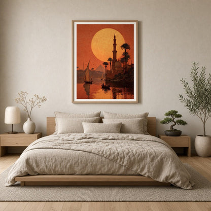 Bask in the mesmerizing glow of a golden Egyptian sunset with this captivating art print. The for Bedroom