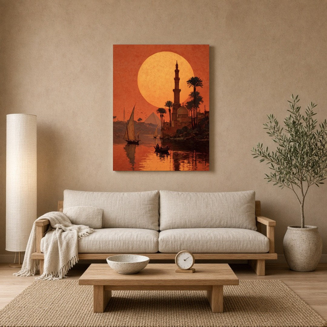 Bask in the mesmerizing glow of a golden Egyptian sunset with this captivating art print. The for Living Room
