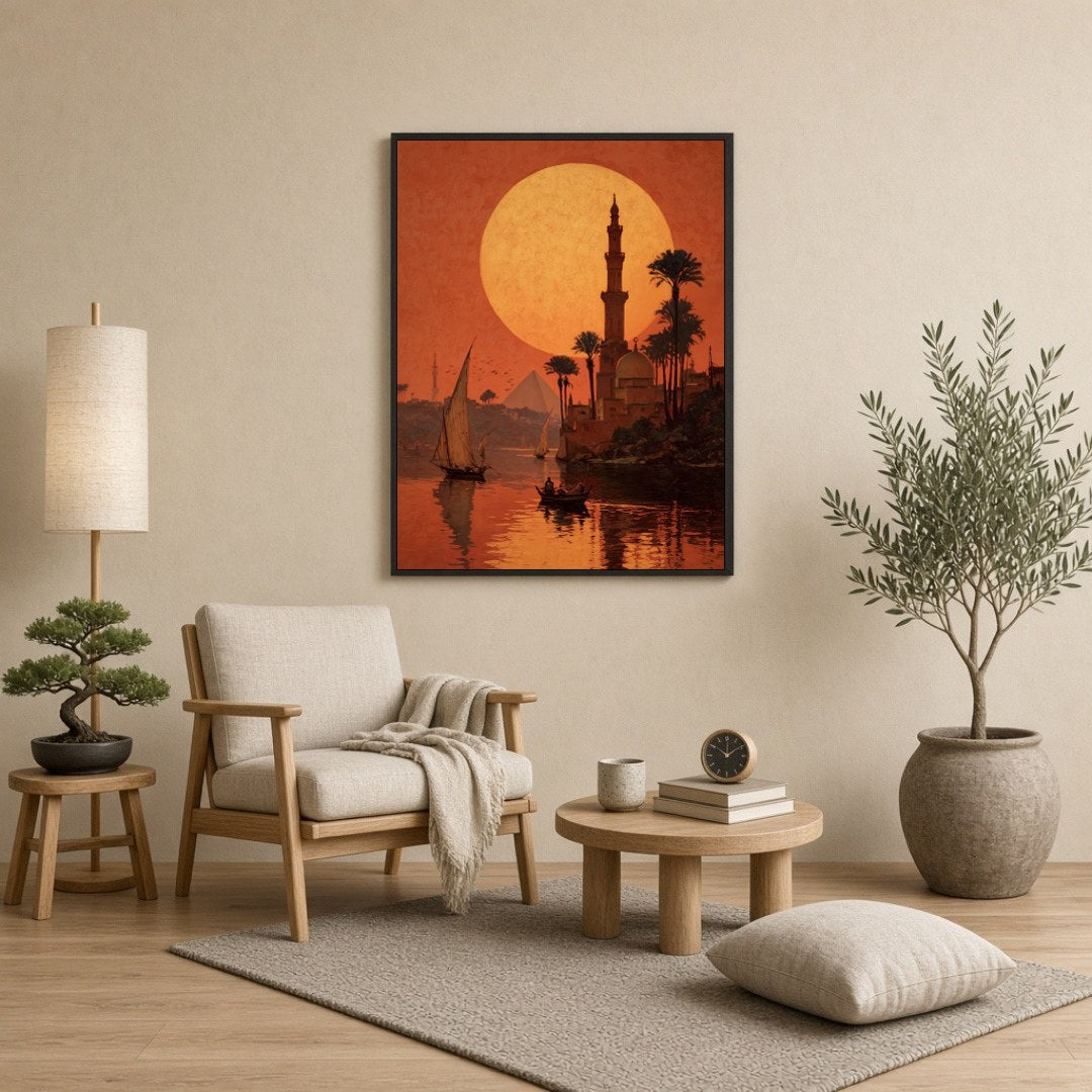 Bask in the mesmerizing glow of a golden Egyptian sunset with this captivating art print. The for Reading Nook