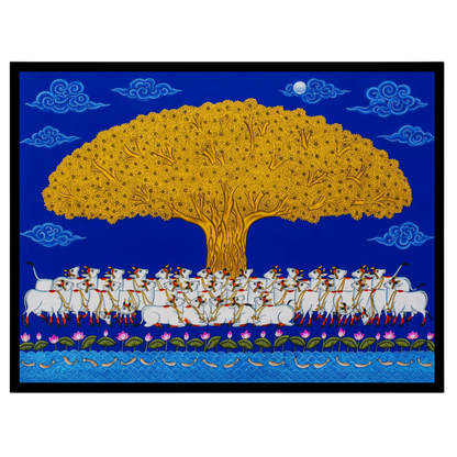 Elevate your living space with this striking Pichwai artwork, showcasing a grand Golden Tree of for living-space