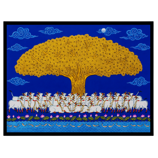 Elevate your living space with this striking Pichwai artwork, showcasing a grand Golden Tree of for living-space