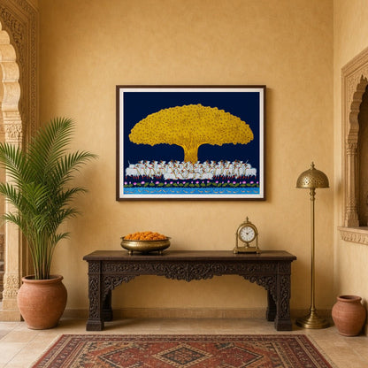 Elevate your home with this enchanting Pichwai art piece depicting the illustrious Tree of Life in for Entrance