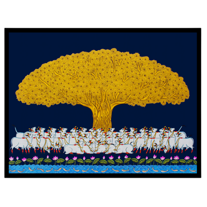 Elevate your home with this enchanting Pichwai art piece depicting the illustrious Tree of Life in for house