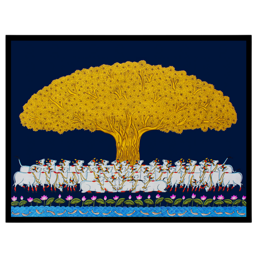 Elevate your home with this enchanting Pichwai art piece depicting the illustrious Tree of Life in for house