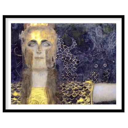 This captivating artwork features a regal warrior adorned in shimmering gold against a dramatic, for abode