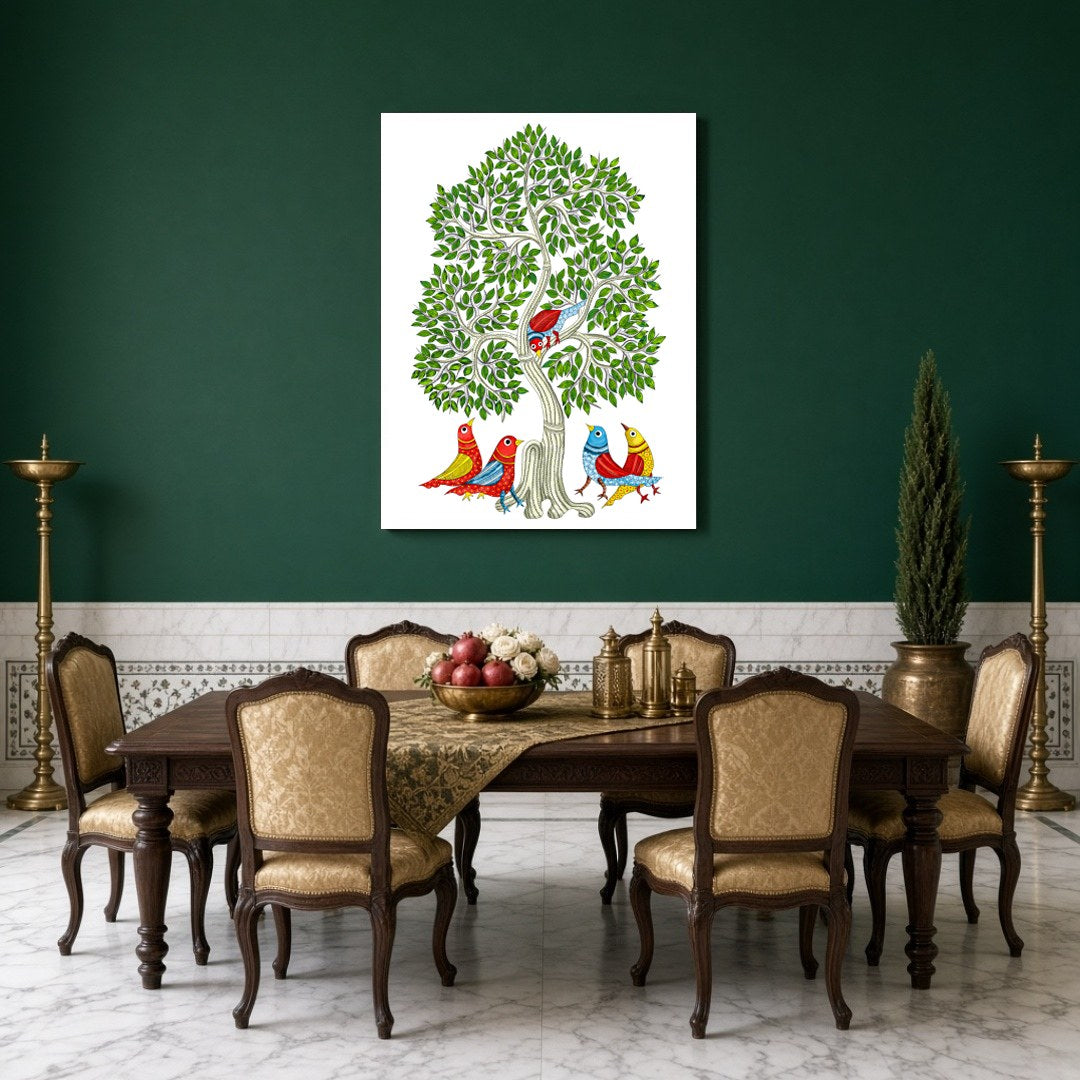 Celebrate the rich traditions of Indian folk art with this stunning Gond painting, featuring the for Dining