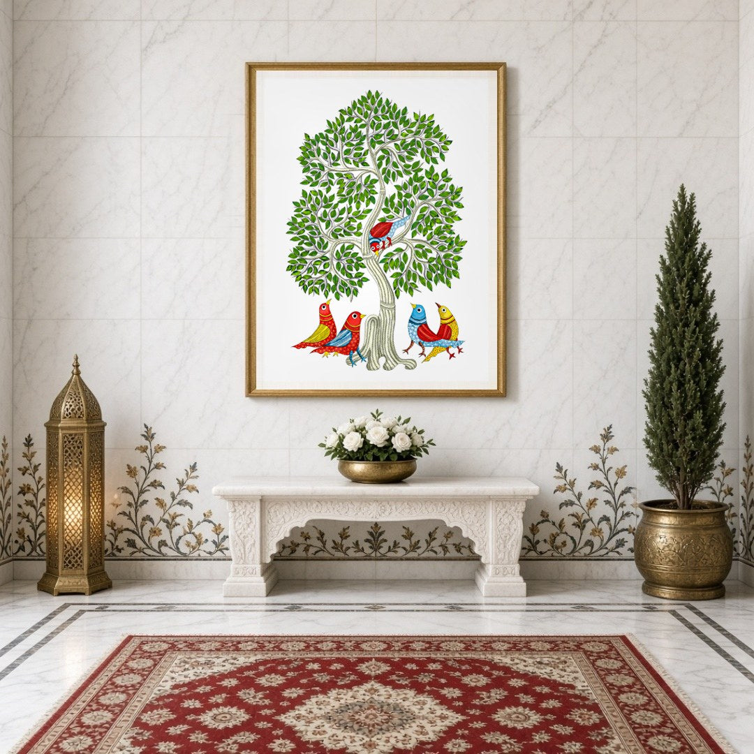 Celebrate the rich traditions of Indian folk art with this stunning Gond painting, featuring the for Entrance
