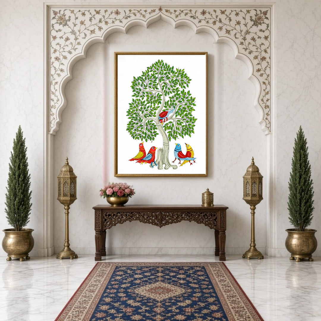 Celebrate the rich traditions of Indian folk art with this stunning Gond painting, featuring the for Hallway