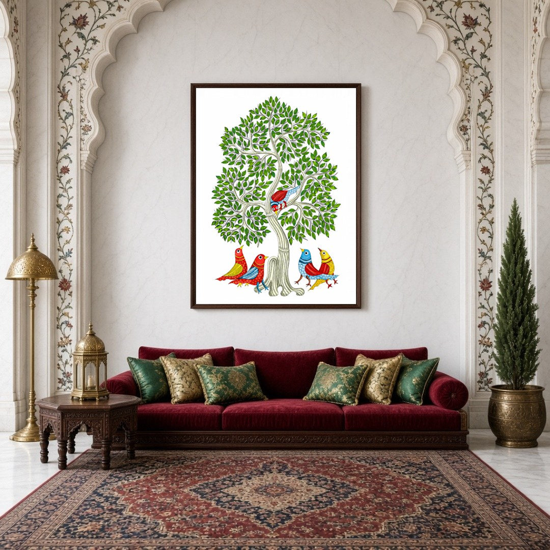 Celebrate the rich traditions of Indian folk art with this stunning Gond painting, featuring the for Living Room