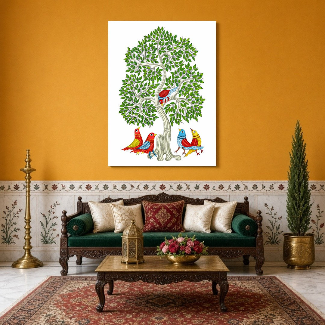Celebrate the rich traditions of Indian folk art with this stunning Gond painting, featuring the for Sitting Area
