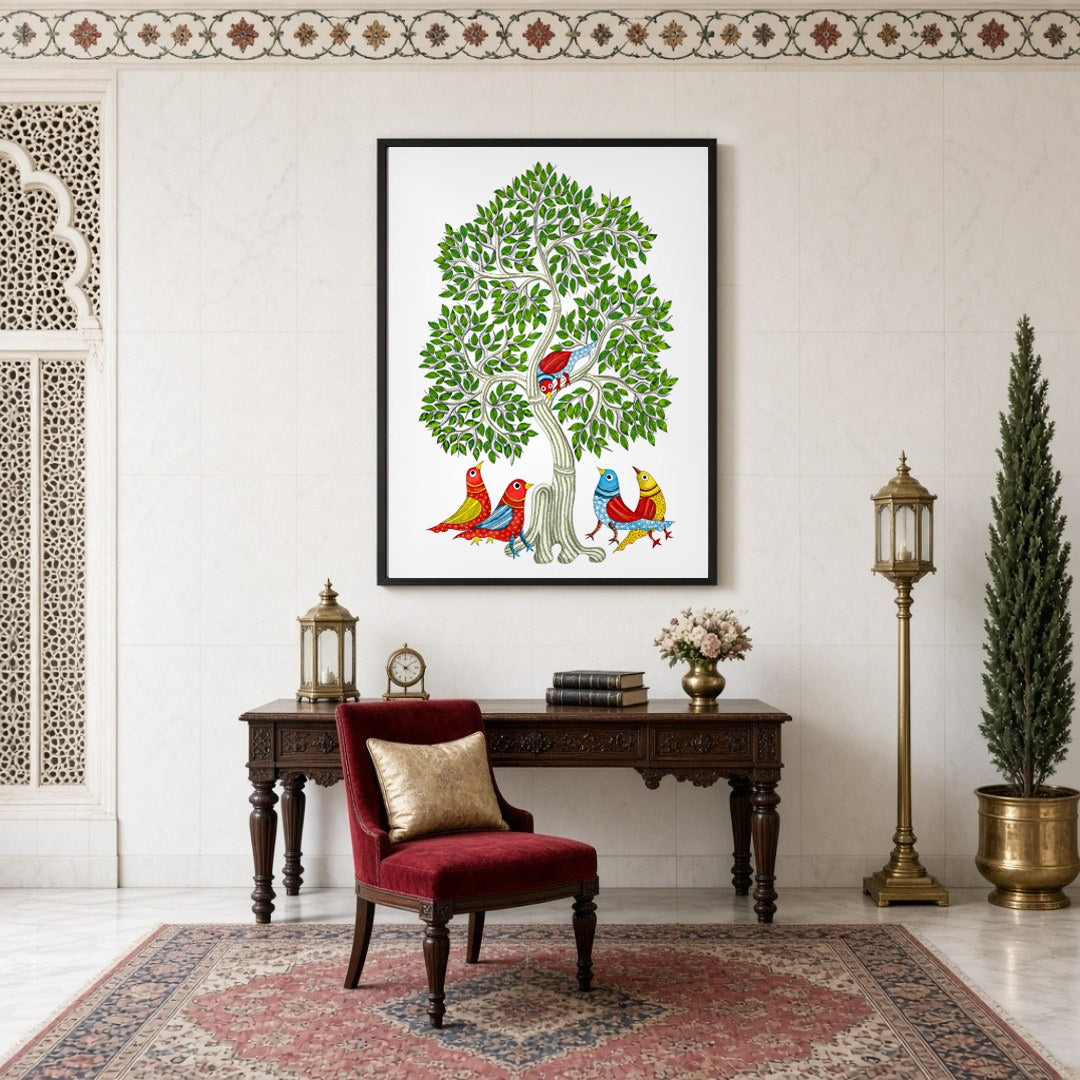 Celebrate the rich traditions of Indian folk art with this stunning Gond painting, featuring the for Study