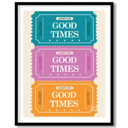This playful graphic features a stack of three vibrantly colored “ADMIT ONE” tickets, each inviting… for room