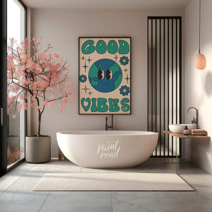 This cheerful and uplifting print features a delightful, anthropomorphic Earth character with a wid… for bathroom