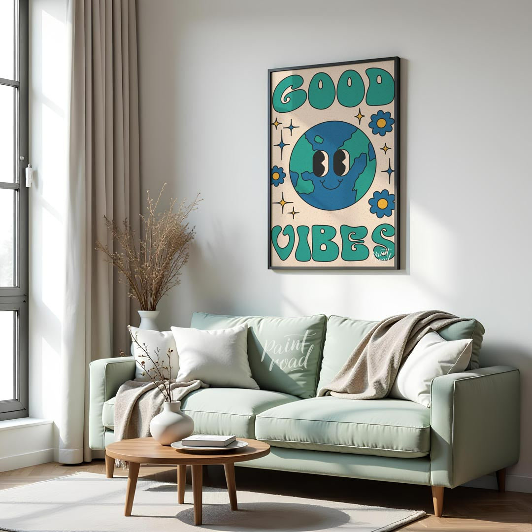 This cheerful and uplifting print features a delightful, anthropomorphic Earth character with a wid… for living room