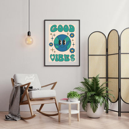 This cheerful and uplifting print features a delightful, anthropomorphic Earth character with a wid… for living room