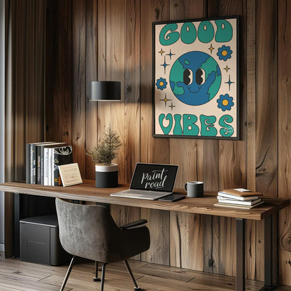This cheerful and uplifting print features a delightful, anthropomorphic Earth character with a wid… for office