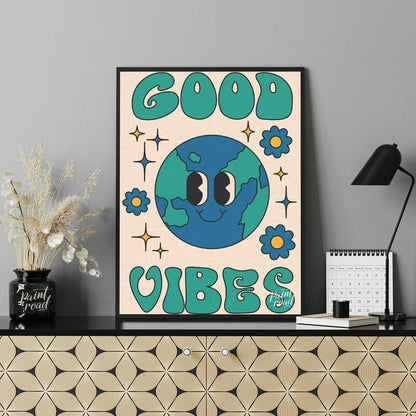 This cheerful and uplifting print features a delightful, anthropomorphic Earth character with a wid… for office