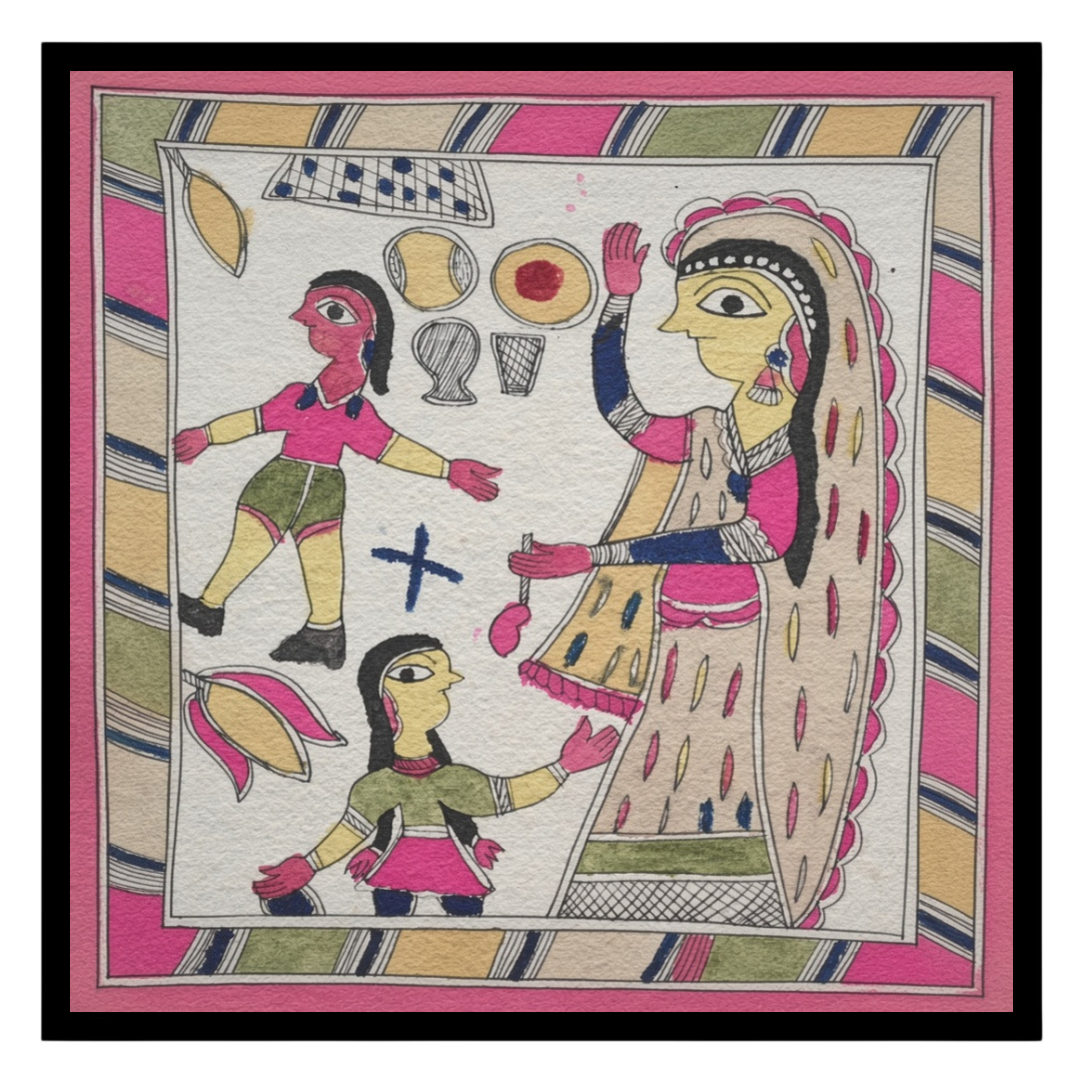 Celebrate the beautiful connection between a mother and her children with this stunning Madhubani for house