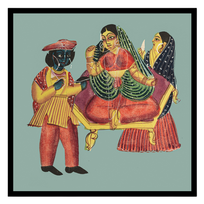 This enchanting Kalighat artwork captures the timeless elegance and intricate detailing of Bengal's for area