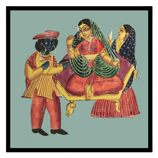 This enchanting Kalighat artwork captures the timeless elegance and intricate detailing of Bengal's for area