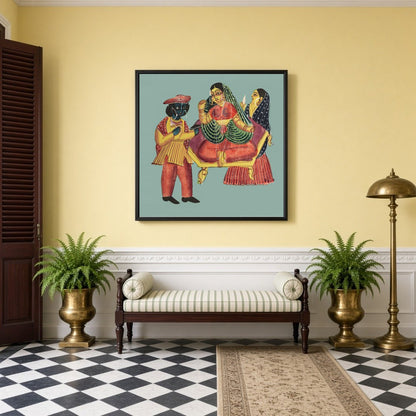 This enchanting Kalighat artwork captures the timeless elegance and intricate detailing of Bengal's for Hallway