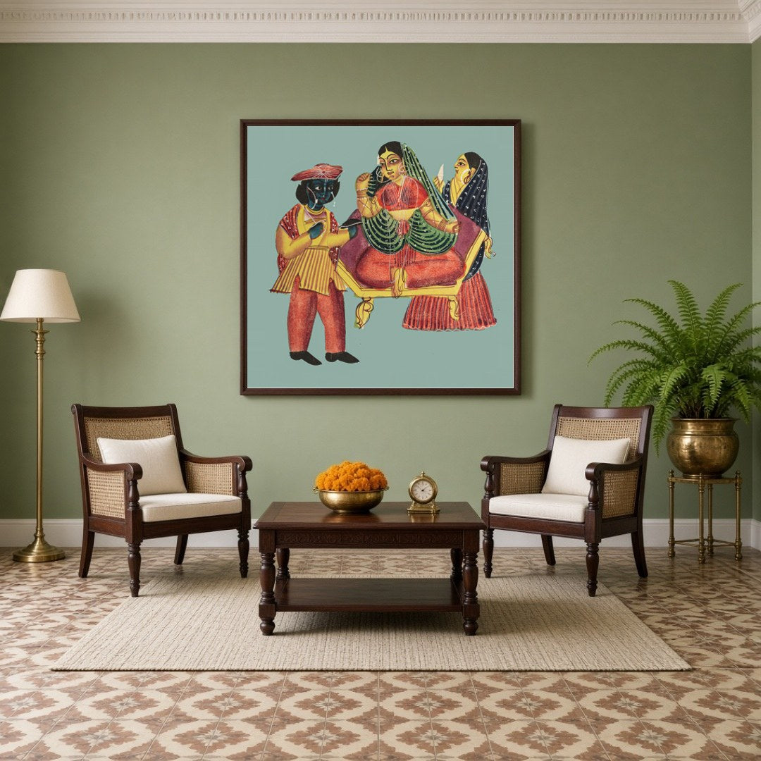This enchanting Kalighat artwork captures the timeless elegance and intricate detailing of Bengal's for Living Room
