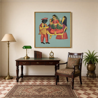 This enchanting Kalighat artwork captures the timeless elegance and intricate detailing of Bengal's for Study