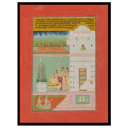 Experience the serene elegance of a noblewoman in a Mughal terrace scene. This exquisite Indian for loft