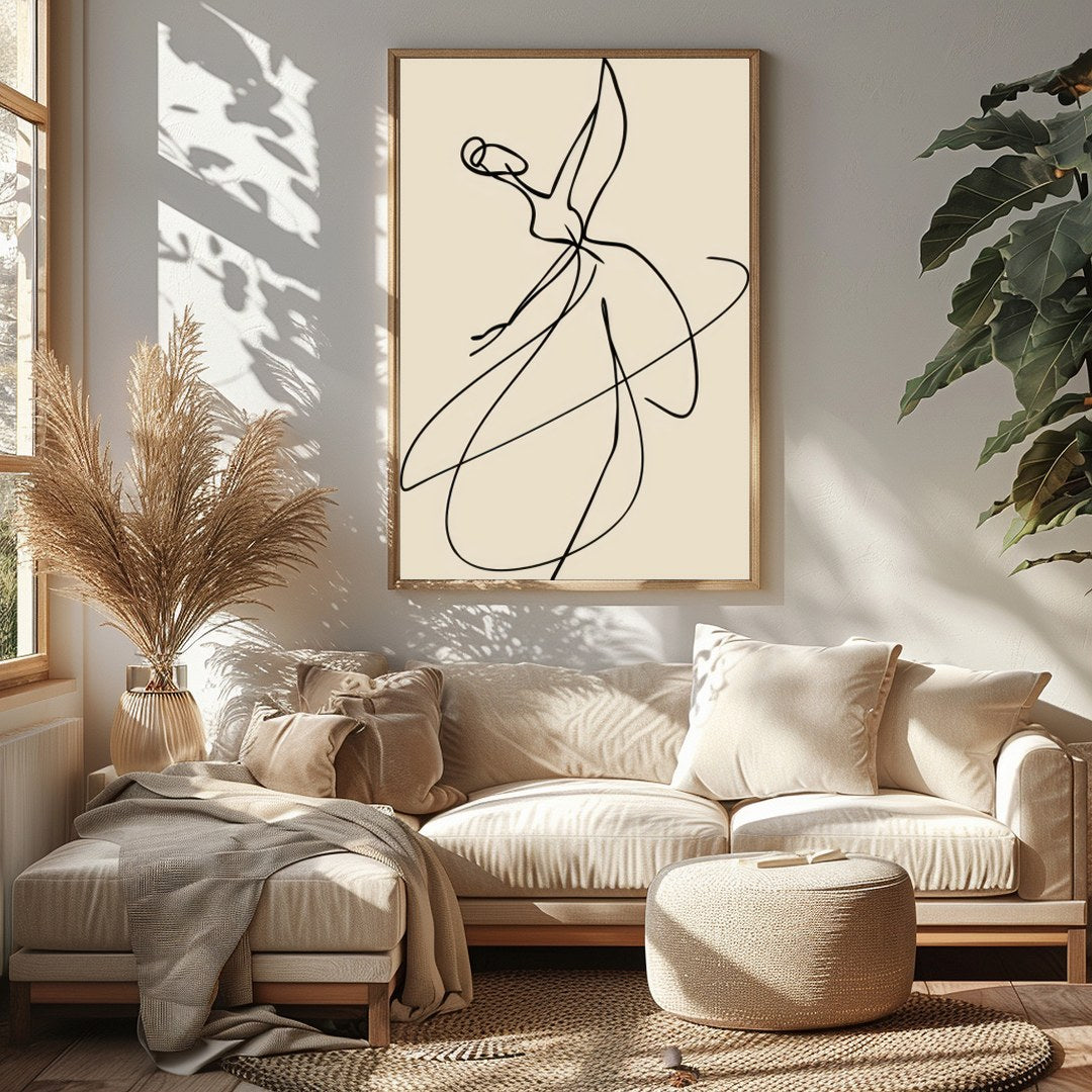 This exquisite line art captures the elegance of a ballet dancer in motion. With its minimalist for Sitting Area