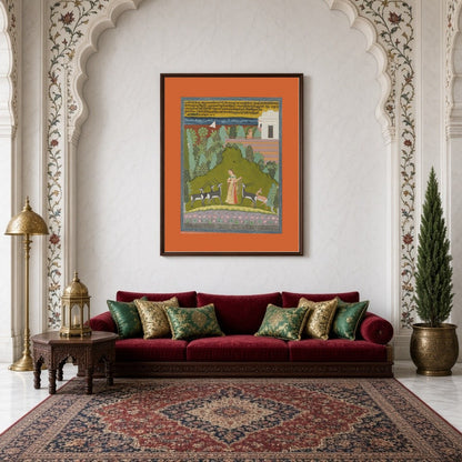 Immerse yourself in the enchanting world of Ragamala with this captivating artwork, where a for Living Room