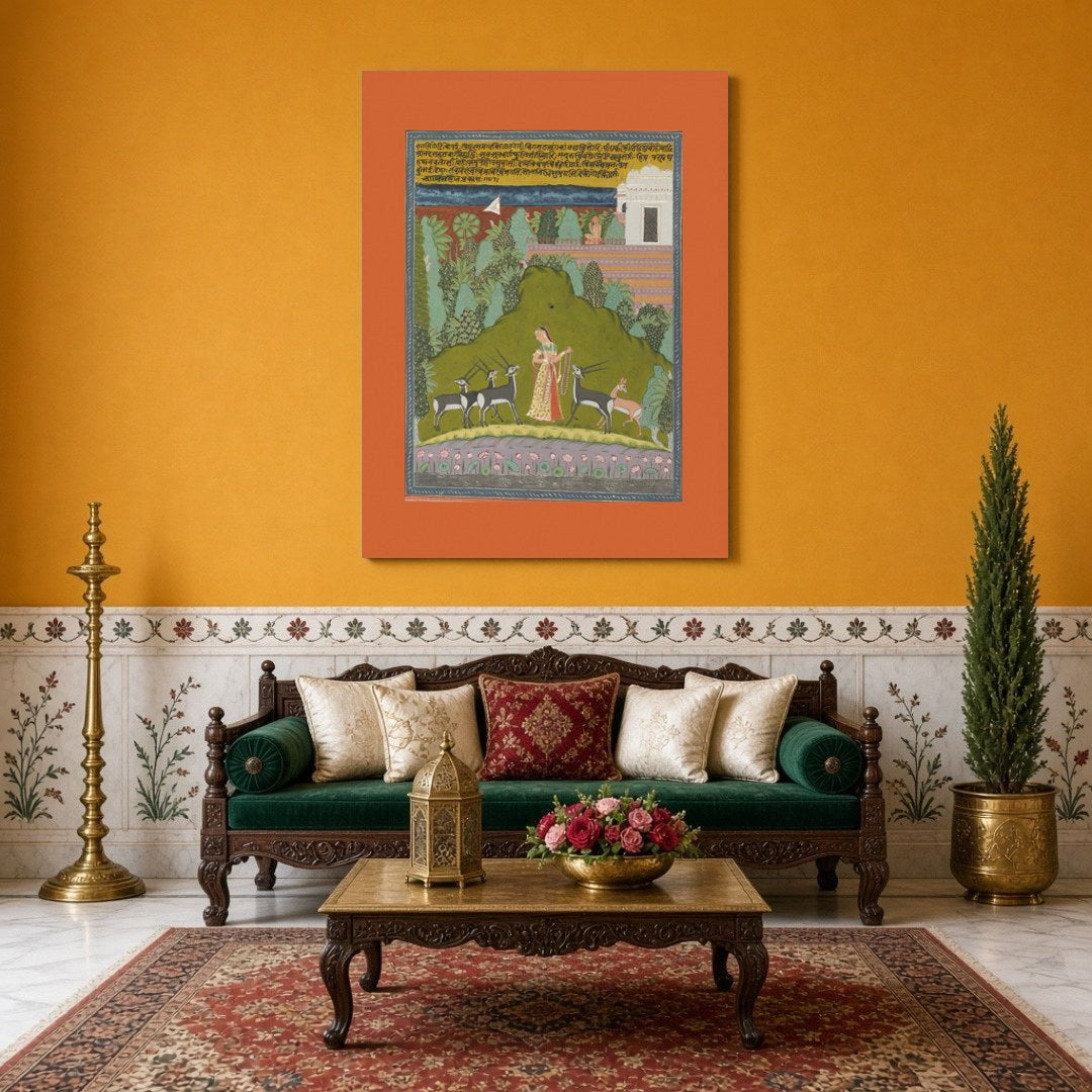 Immerse yourself in the enchanting world of Ragamala with this captivating artwork, where a for Sitting Area