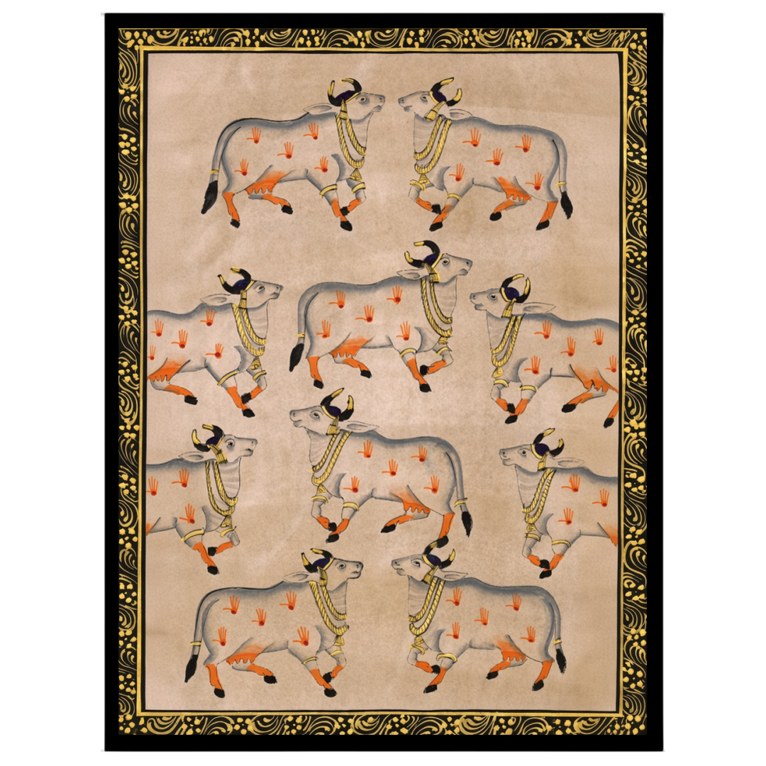 Celebrate the elegance and spiritual symbolism of Pichwai art with this exquisite depiction of nine for space