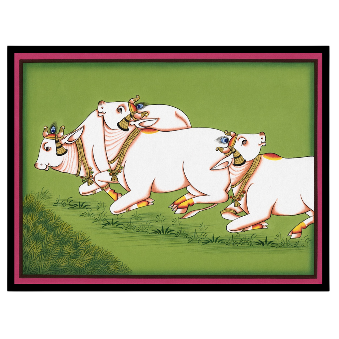 Immerse yourself in the serene elegance of traditional Pichwai art with 'Graceful Gallop.' This for area