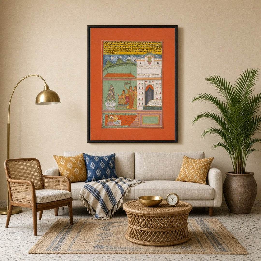 Immerse yourself in the tranquil elegance of Ragamala artistry with this captivating print. A for Living Room