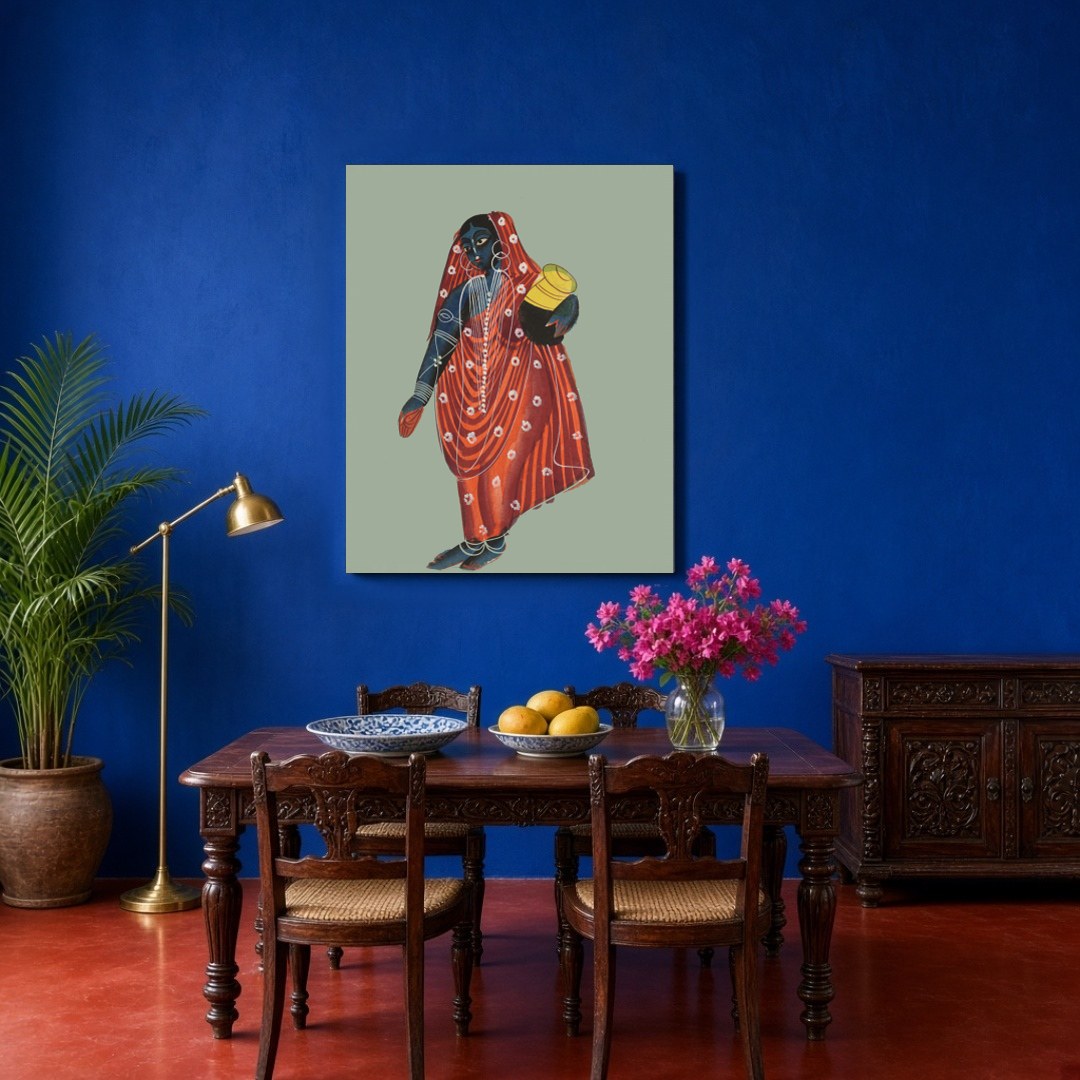 This stunning Kalighat artwork captures the ethereal beauty of Mohini, the female form of Vishnu, for Dining