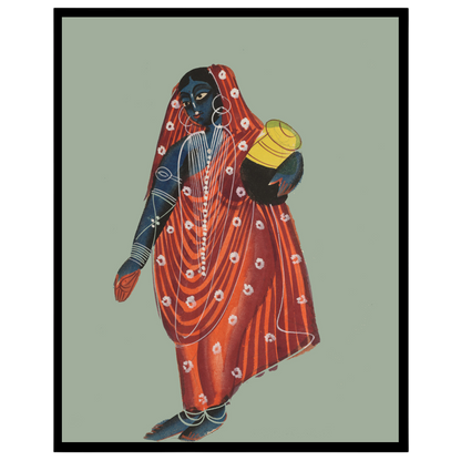 This stunning Kalighat artwork captures the ethereal beauty of Mohini, the female form of Vishnu, for dwelling