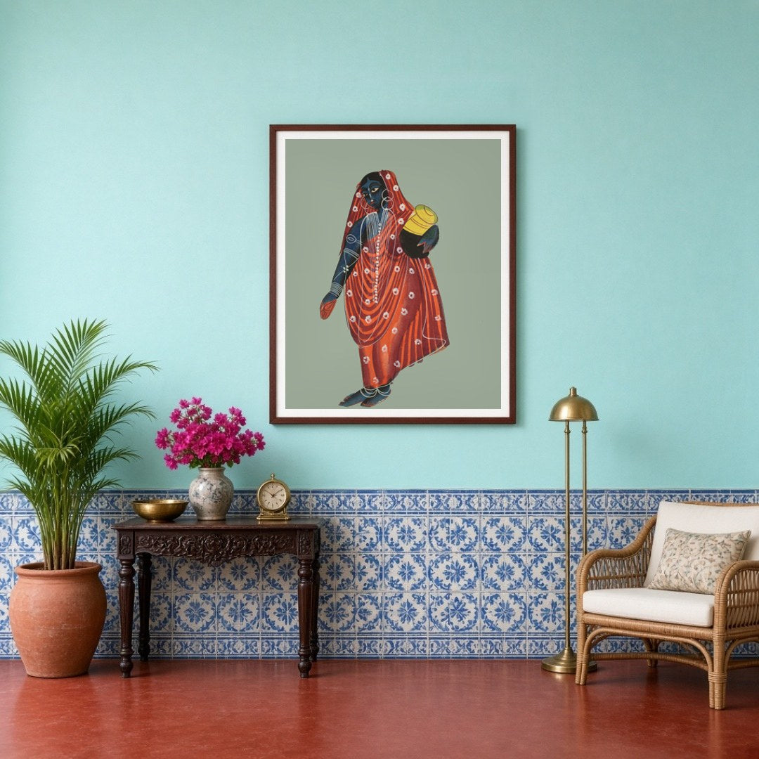 This stunning Kalighat artwork captures the ethereal beauty of Mohini, the female form of Vishnu, for Entrance