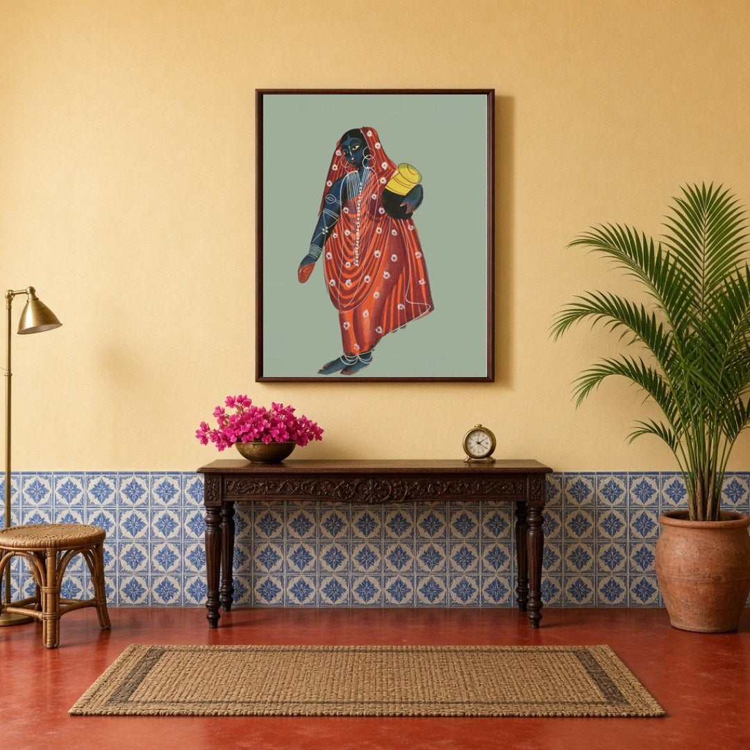 This stunning Kalighat artwork captures the ethereal beauty of Mohini, the female form of Vishnu, for Hallway